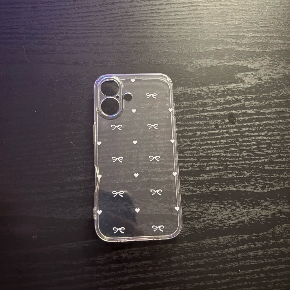 Clear Phone Case with White Bow and Heart Design